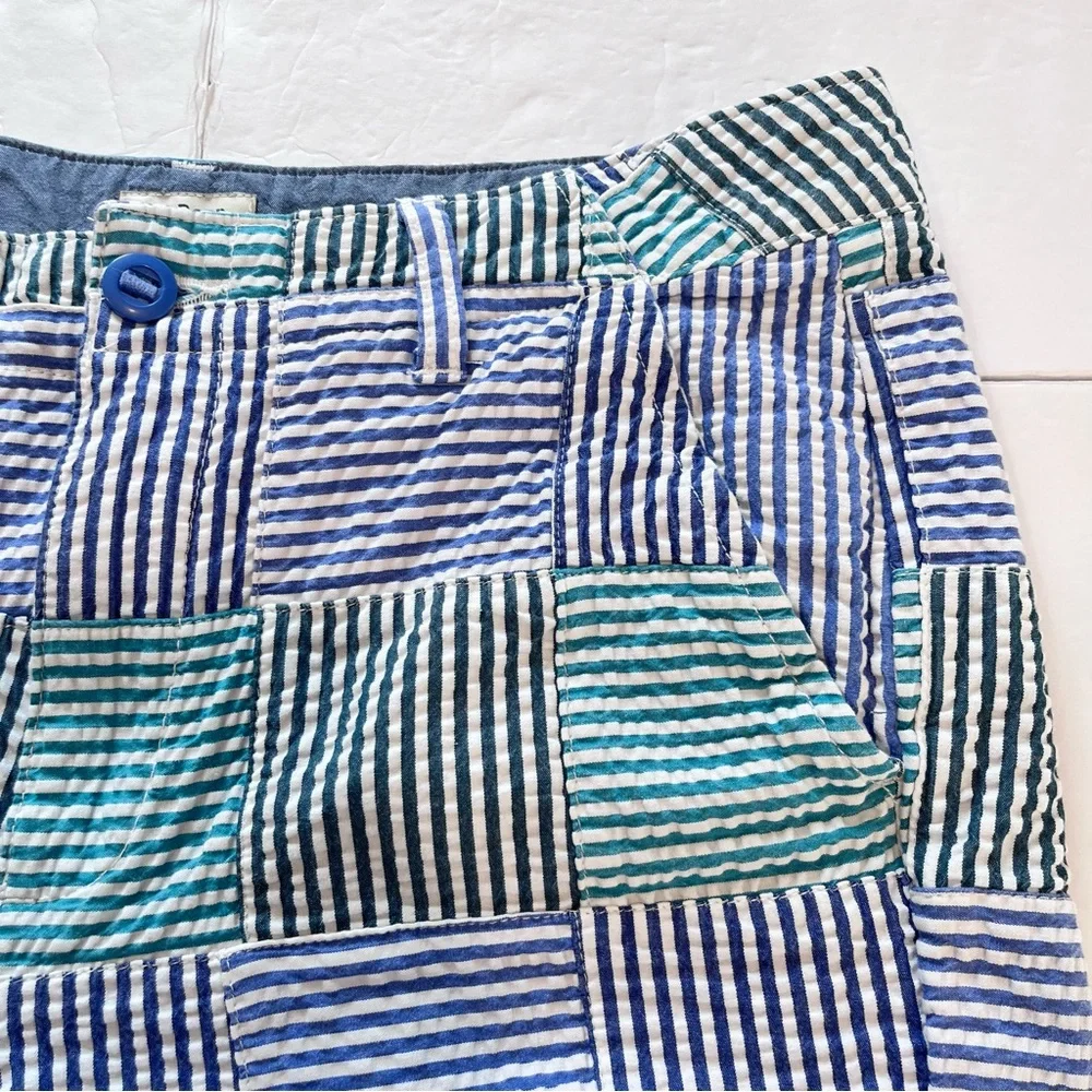 LL Bean Lakewashed Blue‎ Green Seersucker Plaid Chino Bermuda Shorts Size 6
